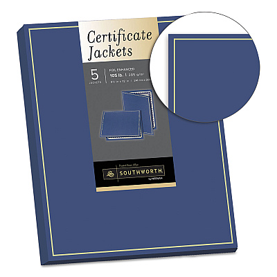 Southworth Certificate Jacket, Navy/Gold Border, 88-lb Felt Finish Stock, 12 x 9.5, 5/Pack (SOUPF6)
