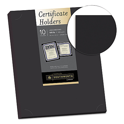 Southworth Certificate Holder, Black, 105lb Linen Stock, 12 x 9.5, 10/Pack (SOUPF18)
