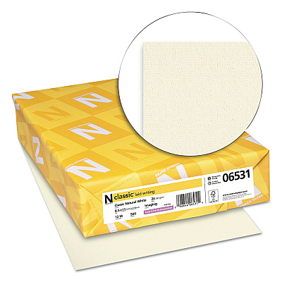 Neenah CLASSIC Laid Stationery, 24 lb Bond Weight, 8.5 x 11, Classic Natural White, 500/Ream (NEE06531)