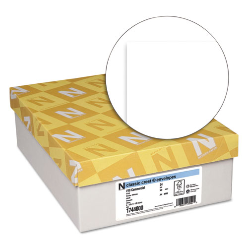 Neenah CLASSIC CREST #10 Envelope, Commercial Flap, Gummed Closure, 4.13 x 9.5, Solar White, 500/Box (1744000)