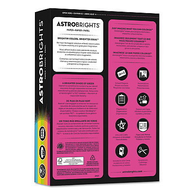 Astrobrights Color Paper -"Bright" Assortment, 24 lb Bond Weight, 8.5 x 11, Assorted Bright Colors, 500/Ream (WAU99608)
