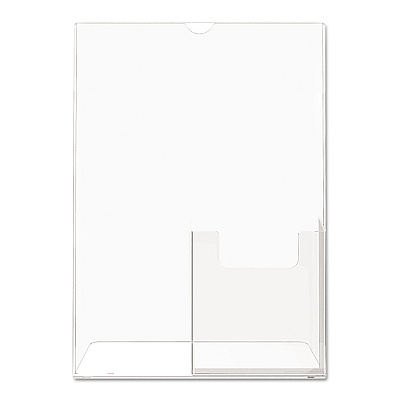 deflecto Superior Image Slanted Sign Holder with Front Pocket, 9w x 4.5d x 10.75h, Clear (DEF590501)