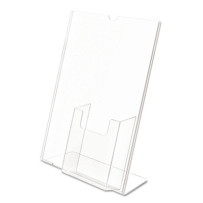 deflecto Superior Image Slanted Sign Holder with Front Pocket, 9w x 4.5d x 10.75h, Clear (DEF590501)
