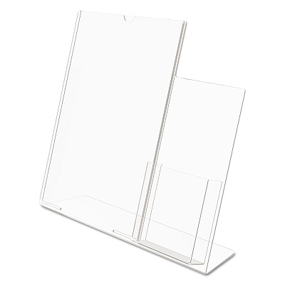 deflecto Superior Image Slanted Sign Holder with Side Pocket, 13.5w x 4.25d x 10.88h, Clear (DEF599401)