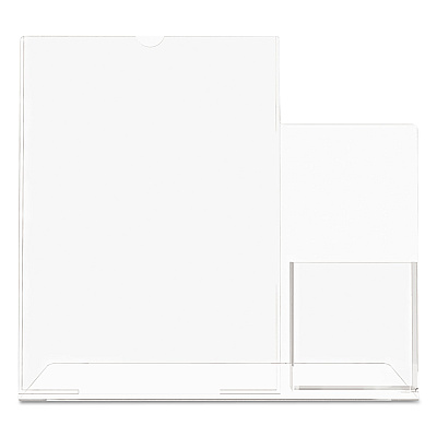 deflecto Superior Image Slanted Sign Holder with Side Pocket, 13.5w x 4.25d x 10.88h, Clear (DEF599401)
