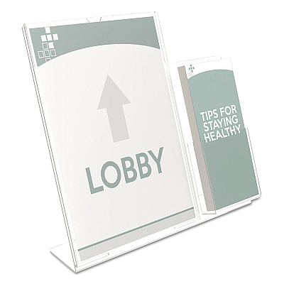 deflecto Superior Image Slanted Sign Holder with Side Pocket, 13.5w x 4.25d x 10.88h, Clear (DEF599401)