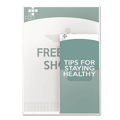 deflecto Superior Image Slanted Sign Holder with Front Pocket, 9w x 4.5d x 10.75h, Clear (DEF590501)