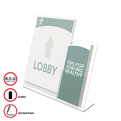 deflecto Superior Image Slanted Sign Holder with Side Pocket, 13.5w x 4.25d x 10.88h, Clear (DEF599401)
