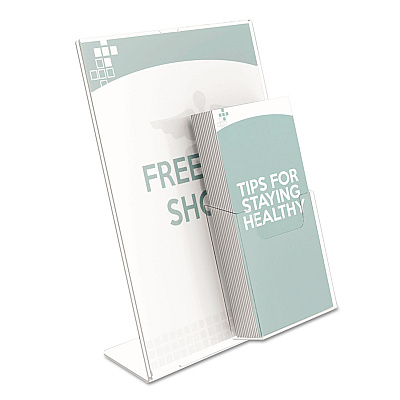 deflecto Superior Image Slanted Sign Holder with Front Pocket, 9w x 4.5d x 10.75h, Clear (DEF590501)
