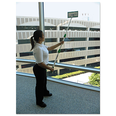 Unger SpeedClean Window Cleaning Kit, 72" to 80", Extension Pole With 8" Pad Holder, Silver/Green (UNGCK053)