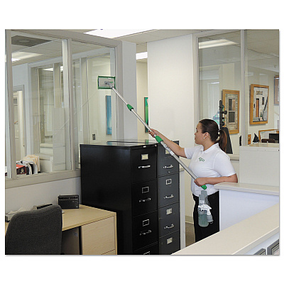Unger SpeedClean Window Cleaning Kit, 72" to 80", Extension Pole With 8" Pad Holder, Silver/Green (UNGCK053)