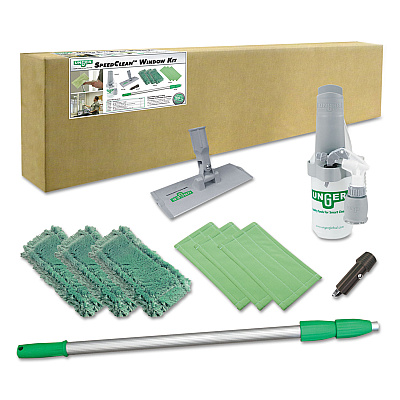 Unger SpeedClean Window Cleaning Kit, 72" to 80", Extension Pole With 8" Pad Holder, Silver/Green (UNGCK053)