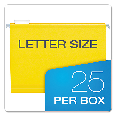 Pendaflex Extra Capacity Reinforced Hanging File Folders with Box Bottom, 2" Capacity, Letter Size, 1/5-Cut Tabs, Yellow, 25/Box (PFX4152X2YEL)