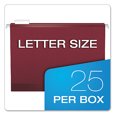 Pendaflex Colored Reinforced Hanging Folders, Letter Size, 1/5-Cut Tabs, Burgundy, 25/Box (PFX415215BUR)
