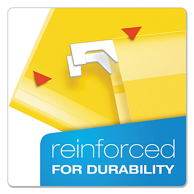 Pendaflex Extra Capacity Reinforced Hanging File Folders with Box Bottom, 2" Capacity, Letter Size, 1/5-Cut Tabs, Yellow, 25/Box (PFX4152X2YEL)