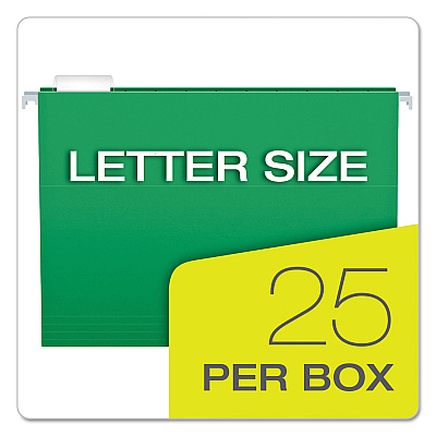 Pendaflex Colored Hanging Folders, Letter Size, 1/5-Cut Tabs, Bright Green, 25/Box (PFX81610)