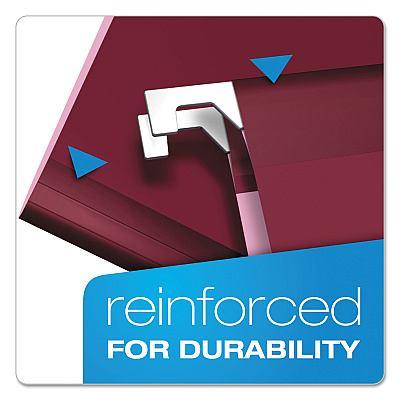 Pendaflex Colored Reinforced Hanging Folders, Letter Size, 1/5-Cut Tabs, Burgundy, 25/Box (PFX415215BUR)