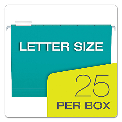 Pendaflex Colored Hanging Folders, Letter Size, 1/5-Cut Tabs, Aqua, 25/Box (PFX81616)