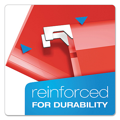 Pendaflex Extra Capacity Reinforced Hanging File Folders with Box Bottom, 2" Capacity, Letter Size, 1/5-Cut Tabs, Red, 25/Box (PFX4152X2RED)