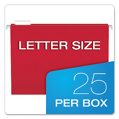 Pendaflex Colored Hanging Folders, Letter Size, 1/5-Cut Tabs, Red, 25/Box (PFX81608)