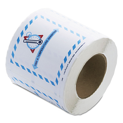 LabelMaster Shipping and Handling Self-Adhesive Labels, TIME and TEMPERATURE SENSITIVE, 5.5 x 5, Blue/Gray/Red/White, 500/Roll (LMTL450)