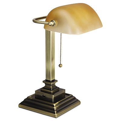 Alera Traditional Banker's Lamp with USB, 10w x 10d x 15h, Antique Brass (ALELMP517AB)
