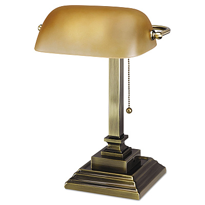Alera Traditional Banker's Lamp with USB, 10w x 10d x 15h, Antique Brass (ALELMP517AB)