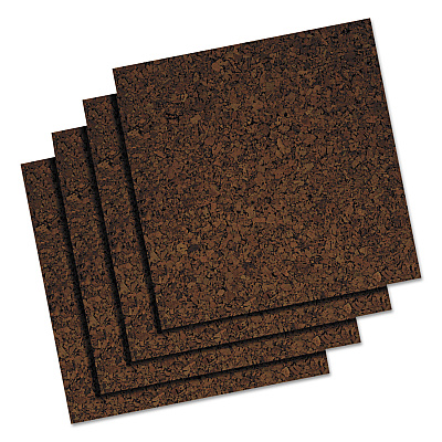 Universal Cork Tile Panels, 12 x 12, Dark Brown Surface, 4/Pack (UNV43403)