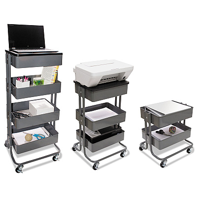 Vertiflex Adjustable Multi-Use Storage Cart and Stand-Up Workstation, 15.25" x 11" x 18.5" to 39", Gray (VRTVF51025)