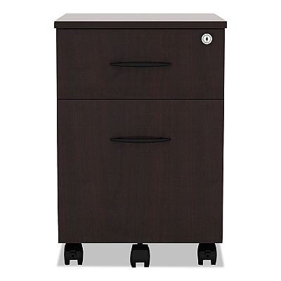 Alera Valencia Series Mobile Pedestal, Left or Right, 2-Drawers: Box/File, Legal/Letter, Mahogany, 15.88" x 19.13" x 22.88" (ALEVABFMY)