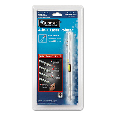 Quartet Four-Function Executive Laser Pointer, Class 2, Projects 919 ft, Silver (QRTMP2800Q)