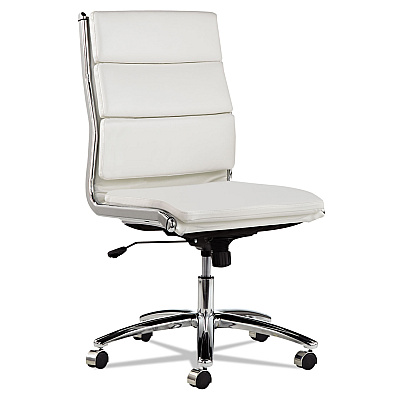 Alera Neratoli Mid-Back Slim Profile Chair, Faux Leather, Up to 275 lb, 18.3" to 21.85" Seat Height, White Seat/Back, Chrome (ALENR4206)