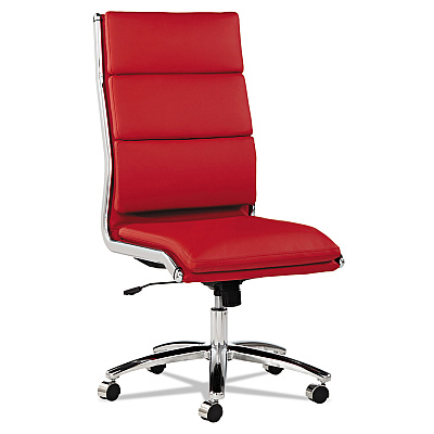 Alera Neratoli High-Back Slim Profile Chair, Faux Leather, Up to 275 lb, 17.32" to 21.25" Seat Height, Red Seat/Back, Chrome (ALENR4139)