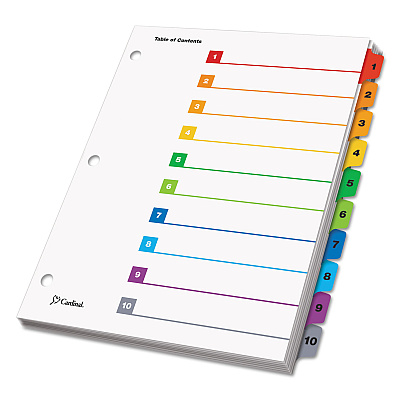 Cardinal OneStep Printable Table of Contents and Dividers, 10-Tab, 1 to 10, 11 x 8.5, White, Assorted Tabs, 1 Set (CRD61018)