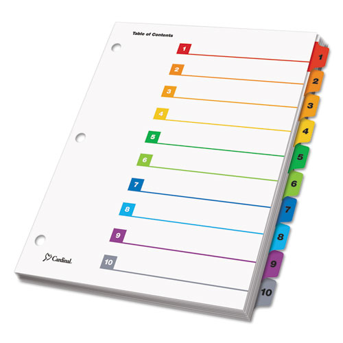 Cardinal OneStep Printable Table of Contents and Dividers, 10-Tab, 1 to 10, 11 x 8.5, White, Assorted Tabs, 1 Set (61018)