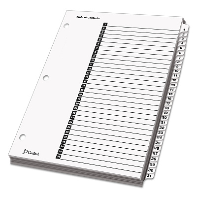 Cardinal OneStep Printable Table of Contents and Dividers, 31-Tab, 1 to 31, 11 x 8.5, White, White Tabs, 1 Set (CRD60113)