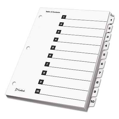 Cardinal OneStep Printable Table of Contents and Dividers, 10-Tab, 1 to 10, 11 x 8.5, White, White Tabs, 1 Set (CRD61013)