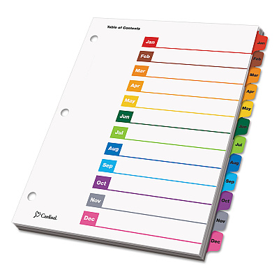 Cardinal OneStep Printable Table of Contents and Dividers, 12-Tab, Jan. to Dec., 11 x 8.5, White, Assorted Tabs, 1 Set (CRD60318)