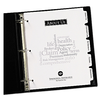 Avery Customizable Print-On Dividers, 3-Hole Punched, 5-Tab, 11 x 8.5, White, 1 Set (AVE11511)