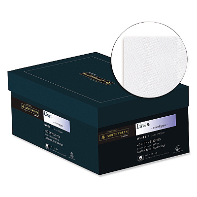 Southworth 25% Cotton Linen #10 Envelope, Commercial Flap, Gummed Closure, 4.13 x 9.5, White, 250/Box (SOUJ55410)