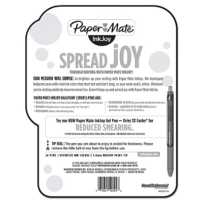 Paper Mate InkJoy 300 RT Ballpoint Pen Retractable, Medium 1 mm, Assorted Ink and Barrel Colors, 24/Pack (PAP1945926)