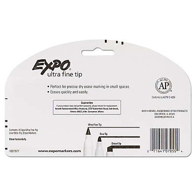 EXPO Low-Odor Dry-Erase Marker, Extra-Fine Bullet Tip, Black, 4/Pack (1871774K)