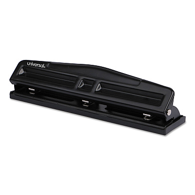 Universal 12-Sheet Deluxe Two- and Three-Hole Adjustable Punch, 9/32" Holes, Black (UNV74323)