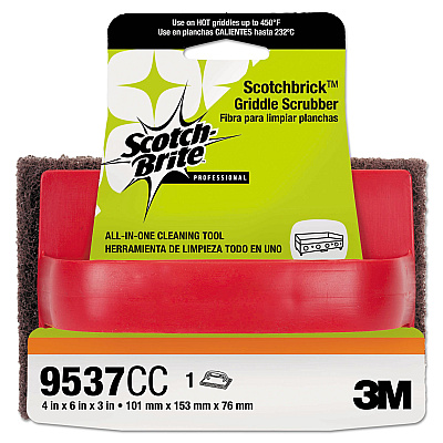 Scotch-Brite PROFESSIONAL Scotchbrick Griddle Scrubber 9537, 4 x 6 x 3, Red/Black, 12/Carton (MMM59203)