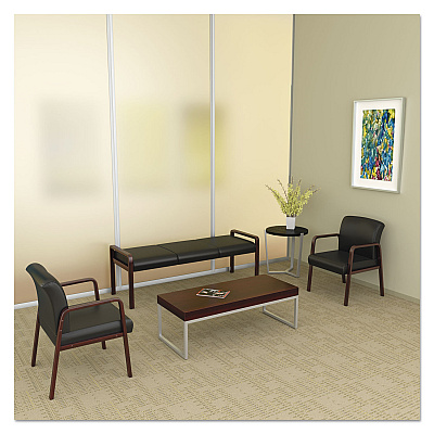 Alera Reception Lounge WL Series Bench, Three-Seater, 65.75w x 22.25d x 22.88h, Black/Mahogany (ALERL2419M)