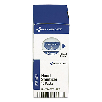 First Aid Only Gel Hand Sanitizer Packets for SmartCompliance First Aid Kits, 0.9 g, Clean Scent, 10/Box (FAOFAE4007)