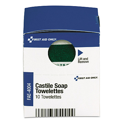 First Aid Only SmartCompliance Castile Soap Towelettes, 10/Box (FAOFAE4004)