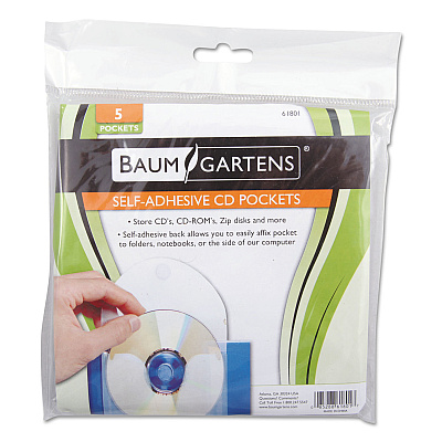 Baumgartens CD Pocket, 1 Disc Capacity, Clear/White, 5/Pack (BAU61801)