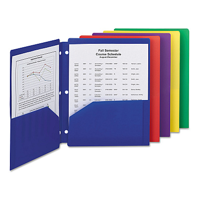 Smead Poly Snap-In Two-Pocket Folder, 50-Sheet Capacity, 11 x 8.5, Assorted, 10/Pack (SMD87939)