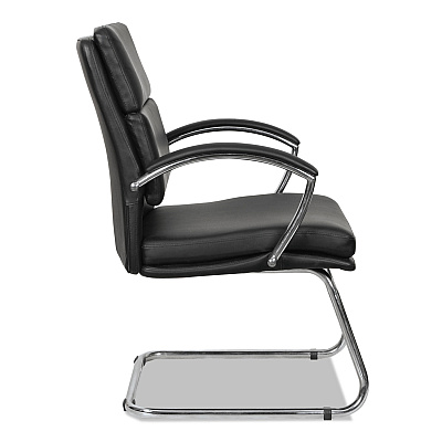 Alera Neratoli Slim Profile Stain-Resistant Faux Leather Guest Chair, 23.81" x 27.16" x 36.61", Black Seat/Back, Chrome Base (ALENR4319)